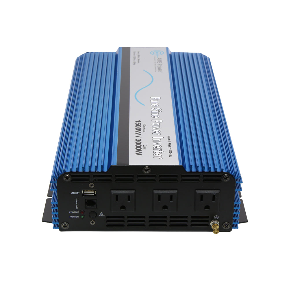 AIMS Power 1500 Watt 48 Volt Pure Sine Power Inverter Top & Side View With AC Outlets