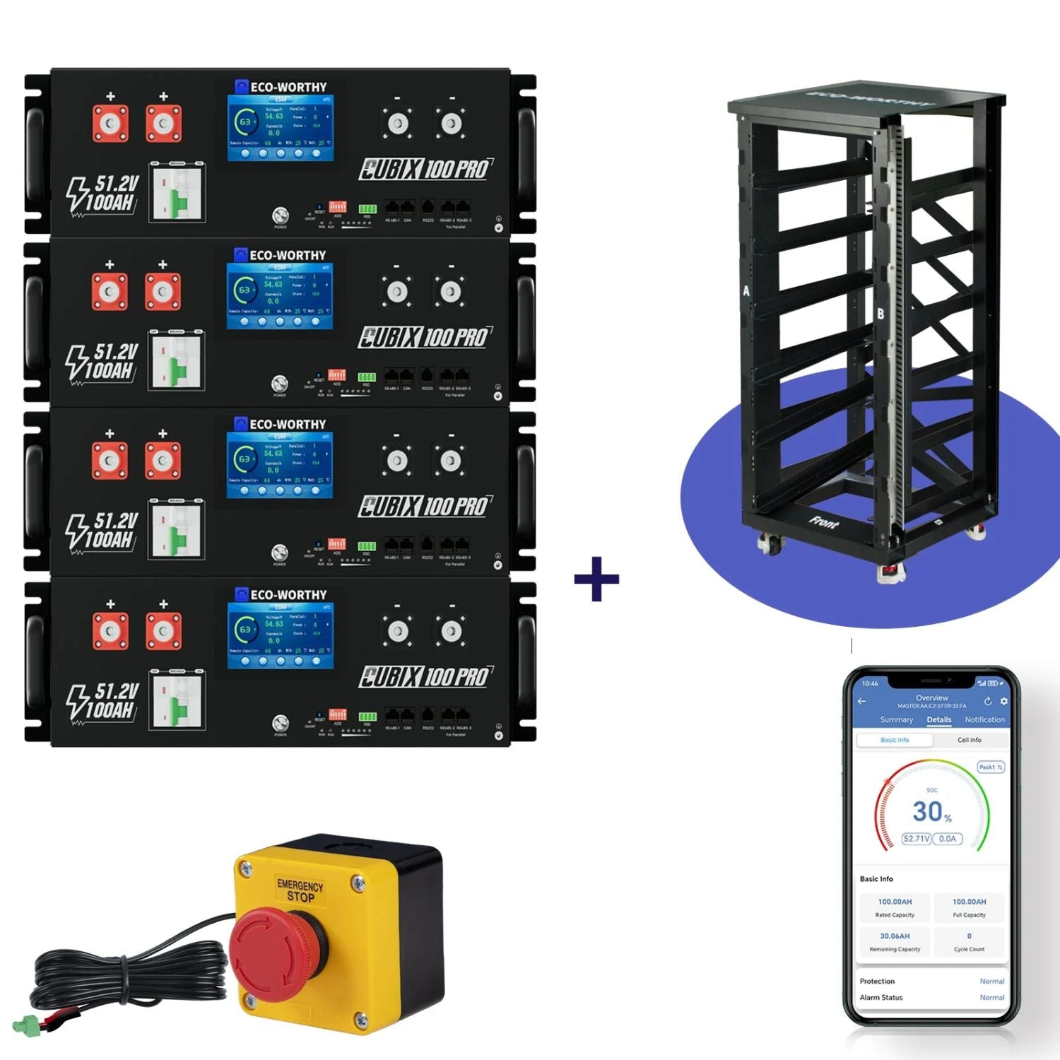 ECO-WORTHY Cubix 100 Pro | 48V 100AH Server Rack Battery | 20-Pack | Bluetooth & WiFi | Low-Temp Charge | 10 Year Warranty
