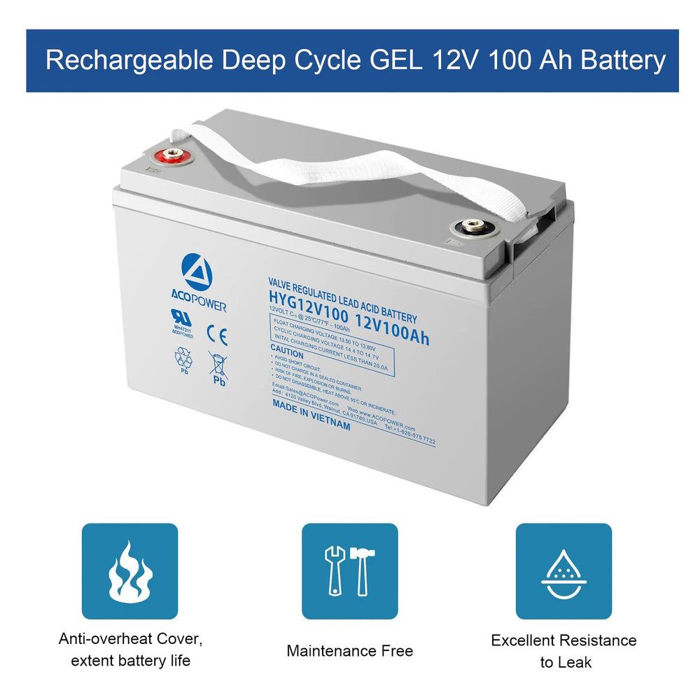 12-100Ah Rechargeable Gel Deep Cycle 12V 100 Ah Battery Features