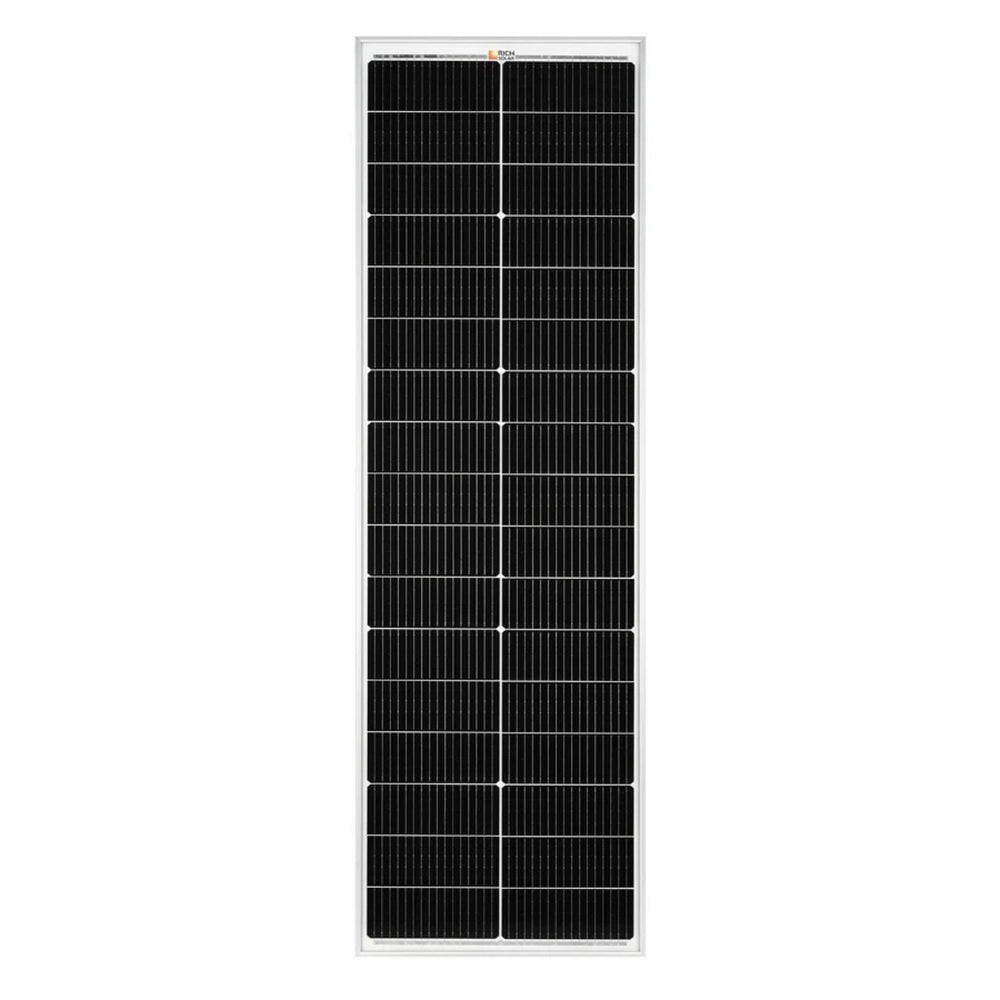 Rich Solar MEGA 100 SLIM 100 Watt Slim Solar Panel | Compact 12V Off-Grid Narrow Solar Panel for Vans, Overlanders, Boats | 25-Year Output Warranty