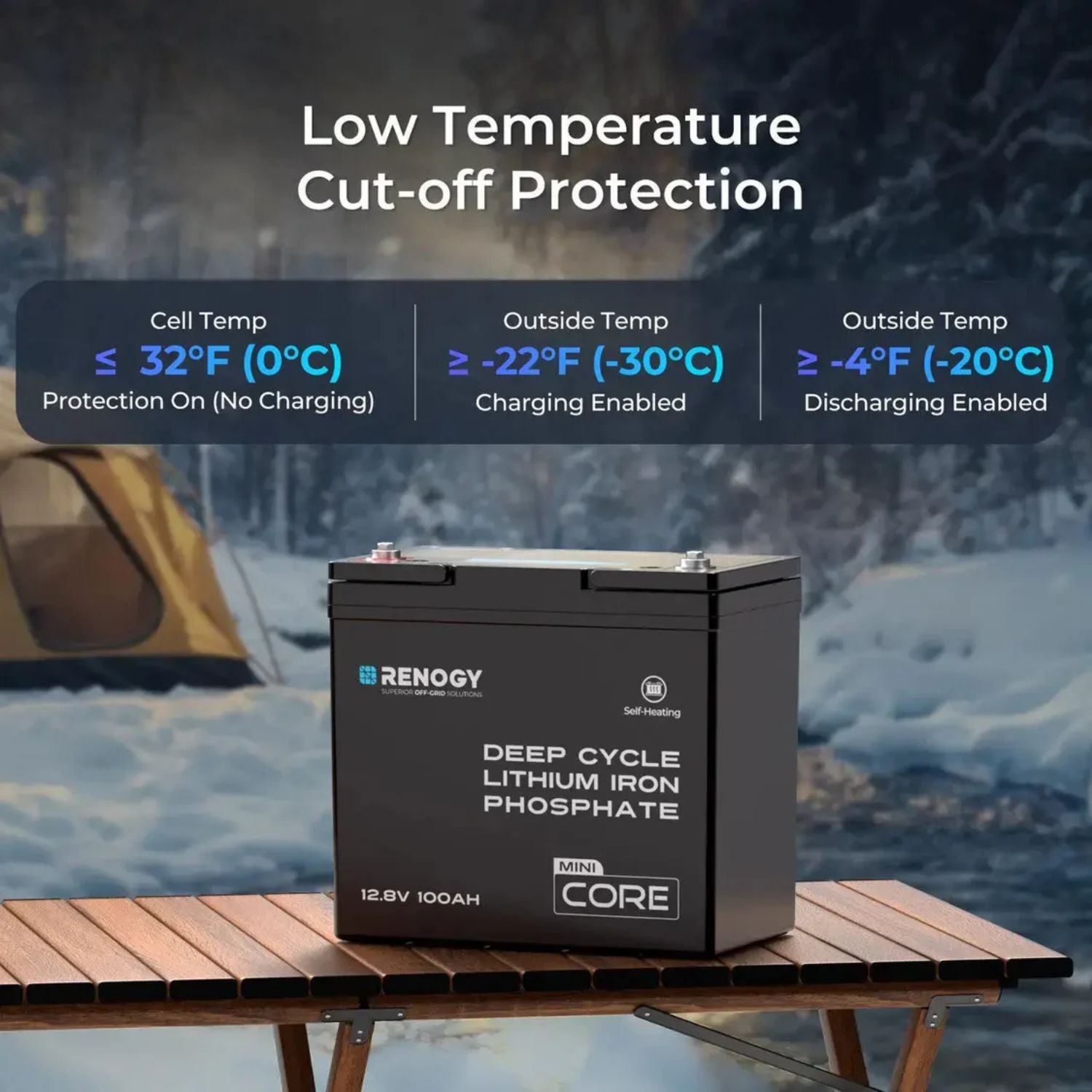 Renogy CORE Series Mini Size 12.8V 100Ah Lithium Iron Phosphate Battery