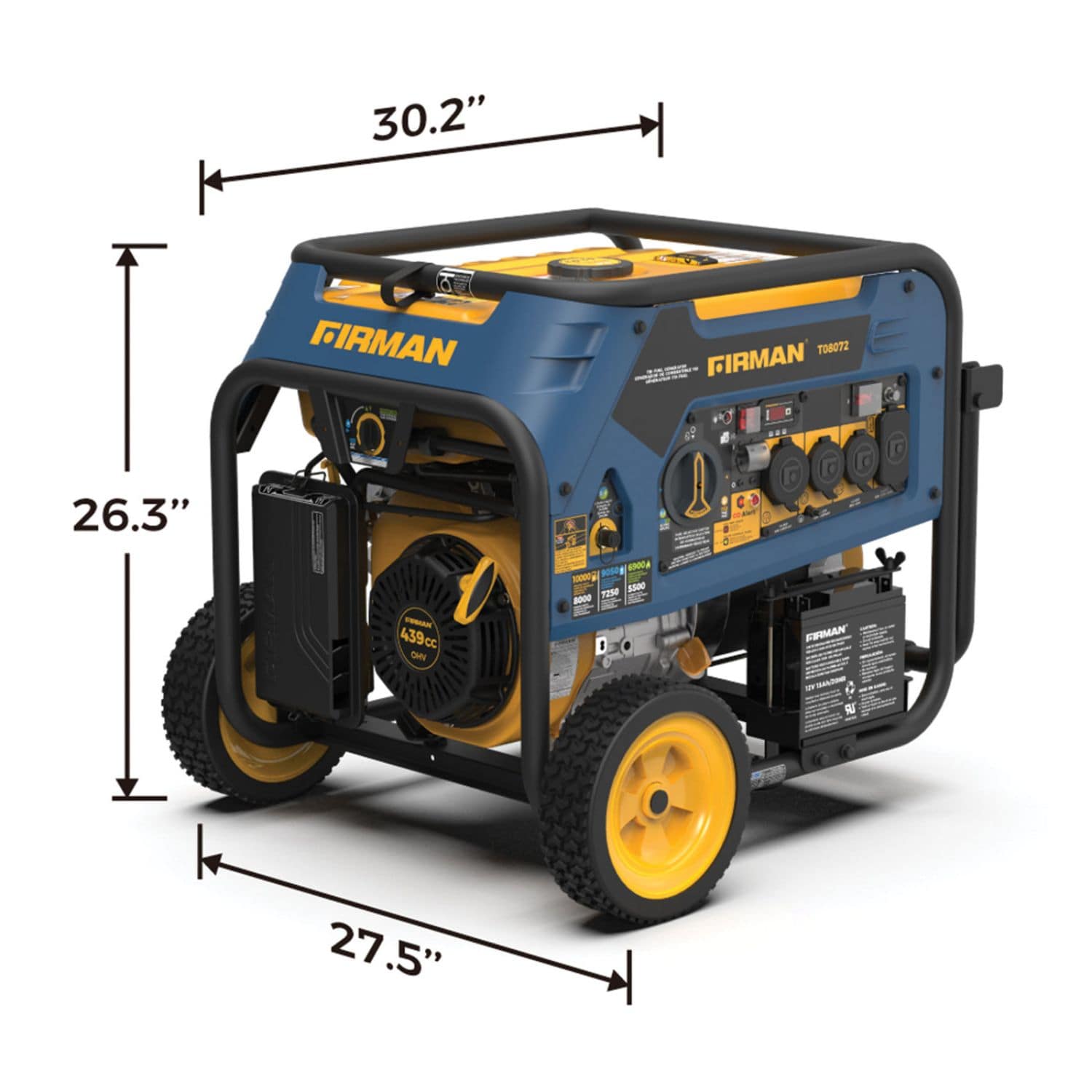 Firman T08072 Tri Fuel 8000W Portable Generator Dimension
