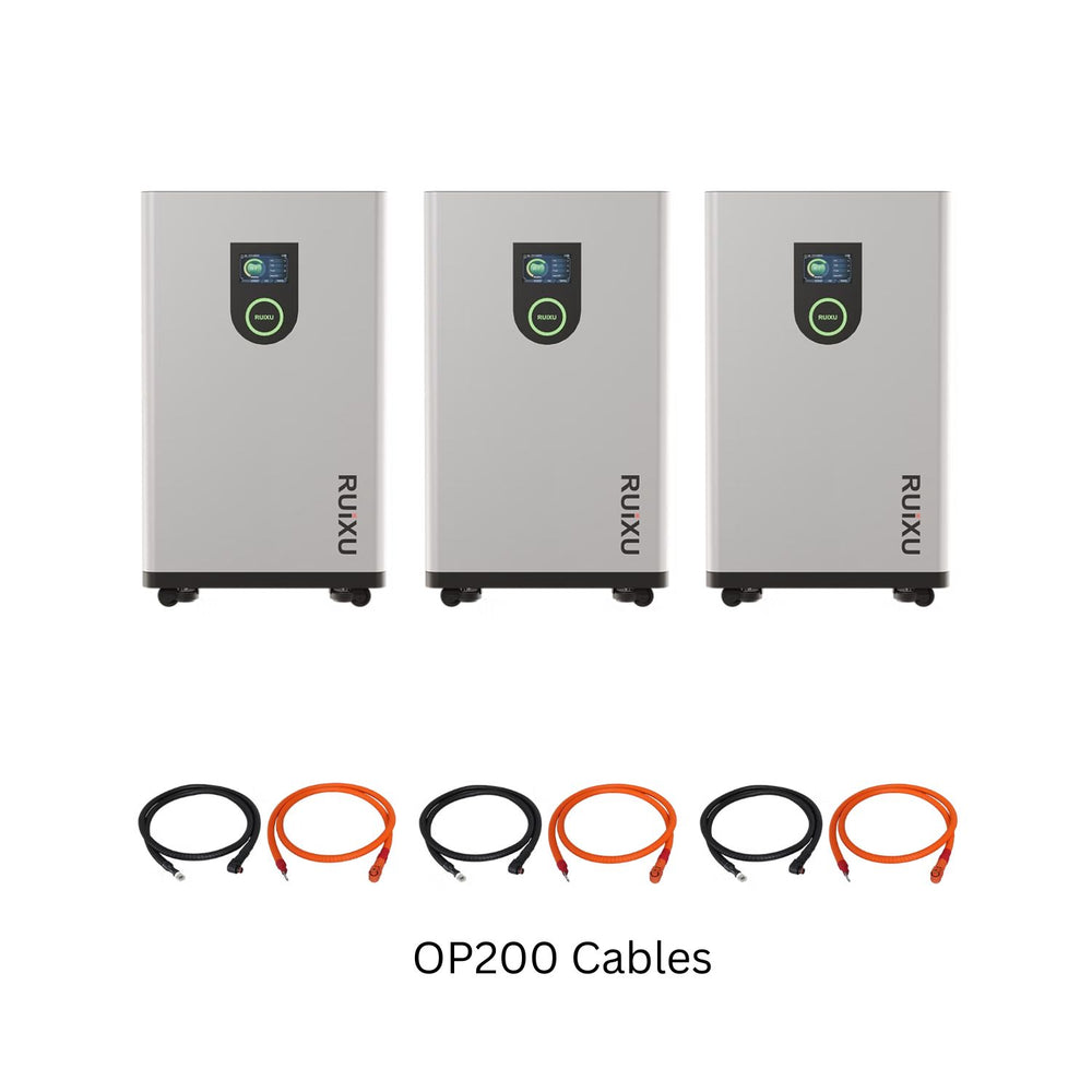 Three RUiXU Lithi2-16 16kWh Battery System with 3 pair OP200 Cables