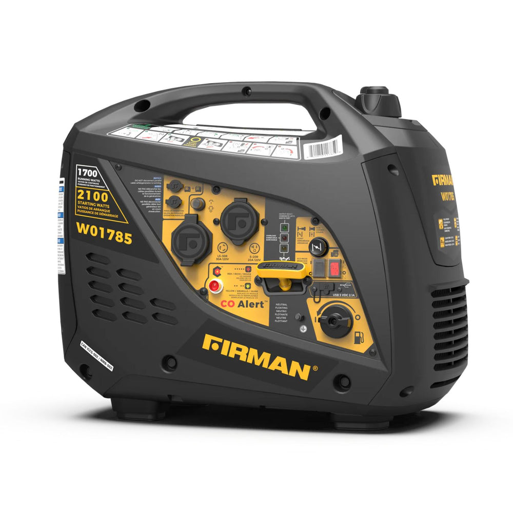 Firman W01785 Gasoline 1700W/2100W Inverter Portable Generator | Recoil Start | CO Alert