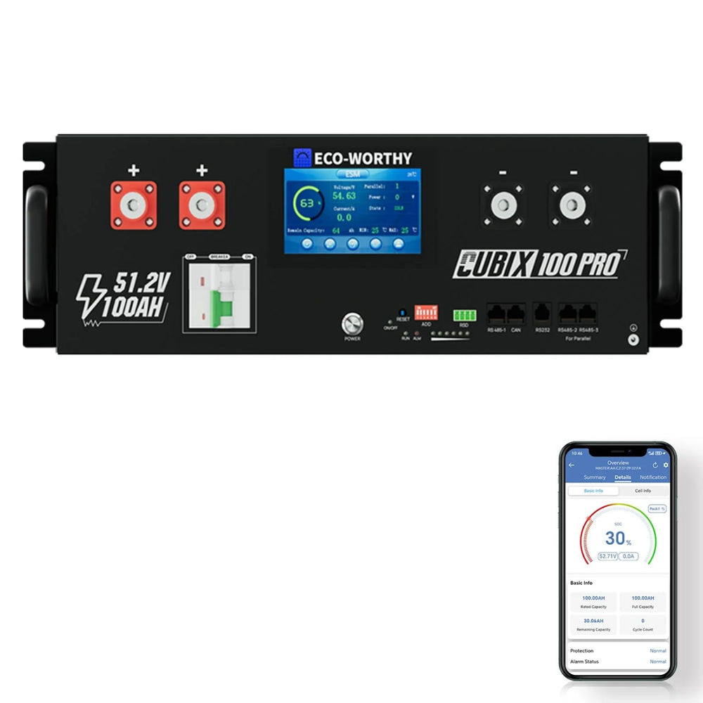ECO-WORTHY Cubix 100 Pro | 48V 100AH Server Rack Battery | Bluetooth & WiFi | Low-Temp Charge | 10 Year Warranty