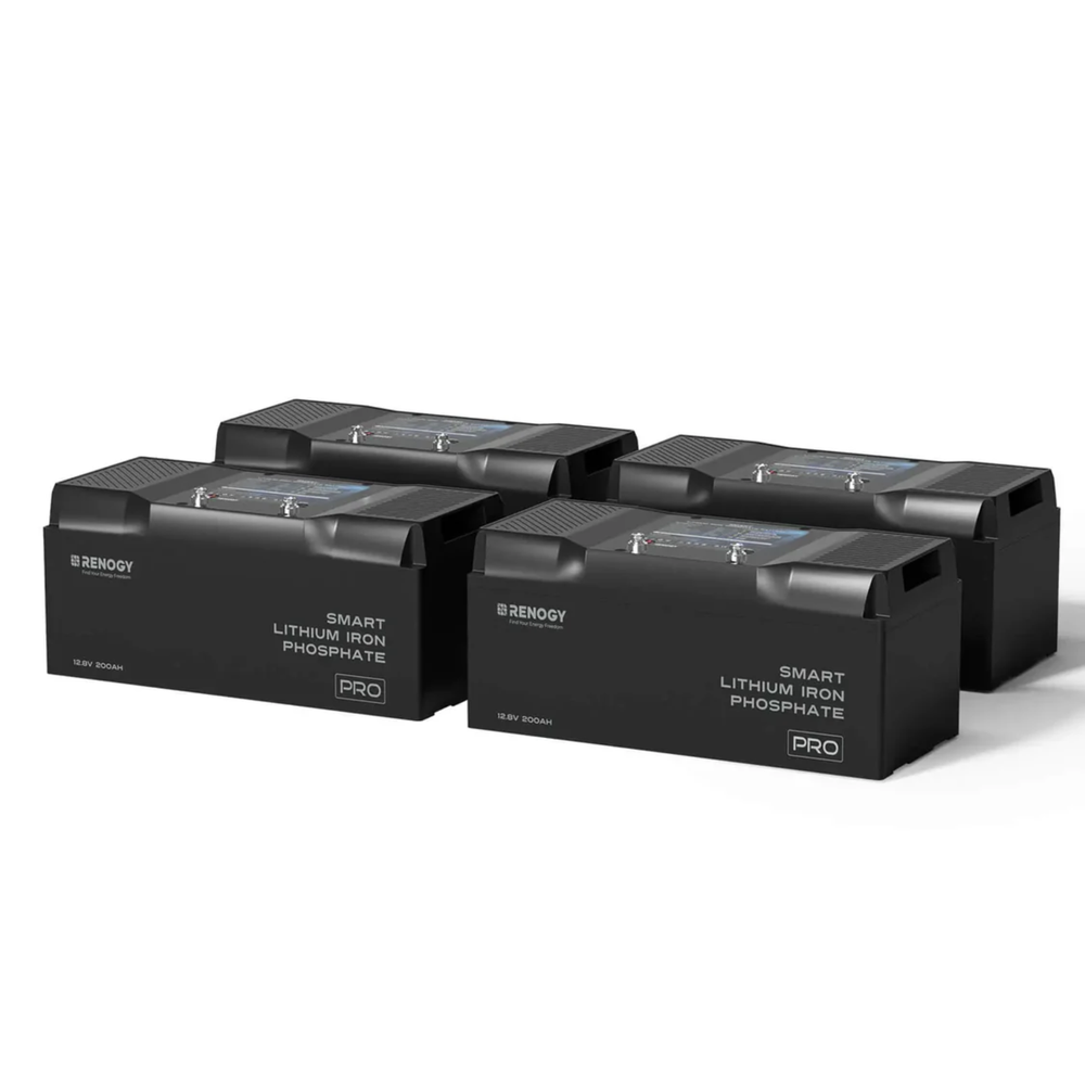 Four Renogy 12V 200Ah Pro Smart Lithium Battery