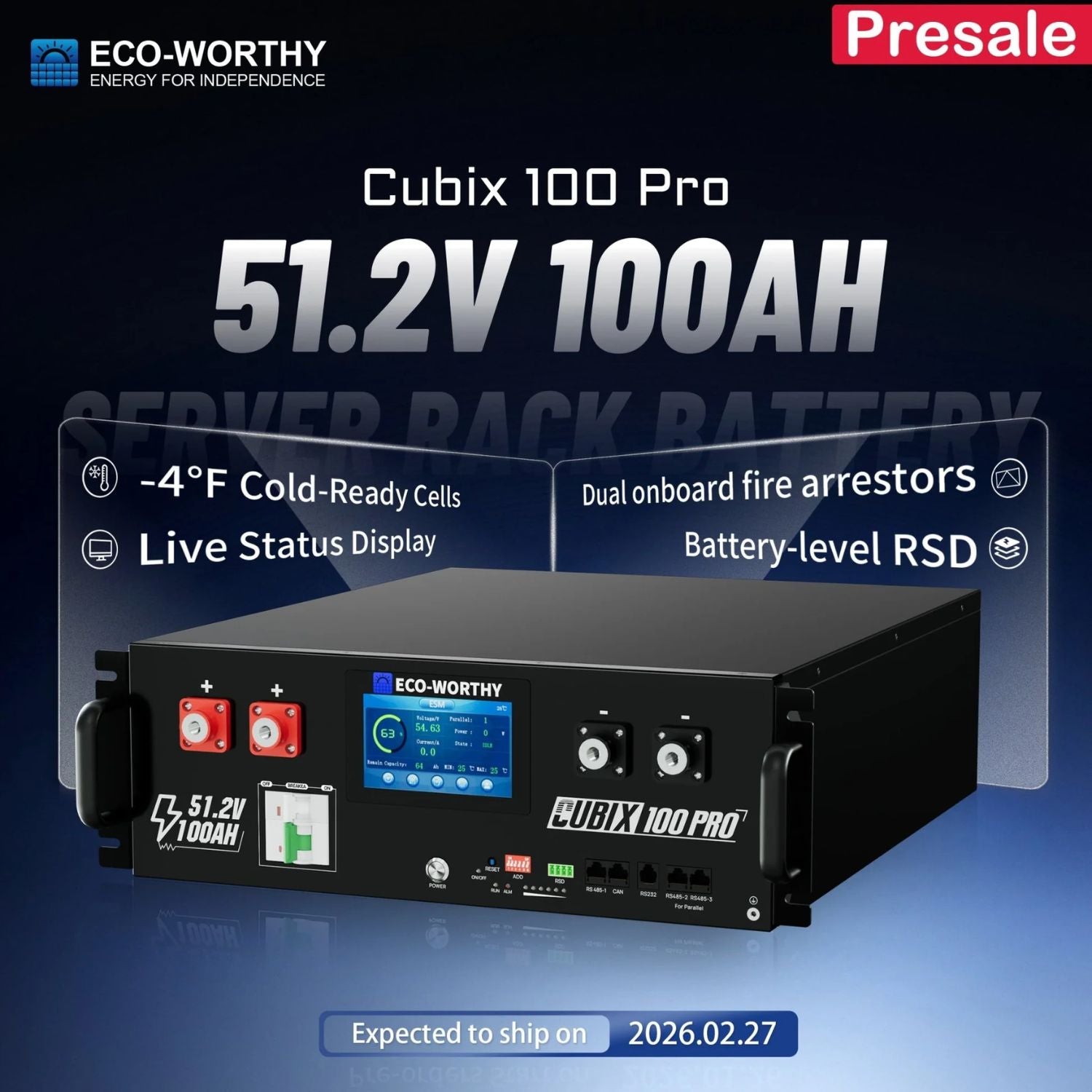 ECO-WORTHY Cubix 100 Pro | 48V 100AH Server Rack Battery | 20-Pack | Bluetooth & WiFi | Low-Temp Charge | 10 Year Warranty
