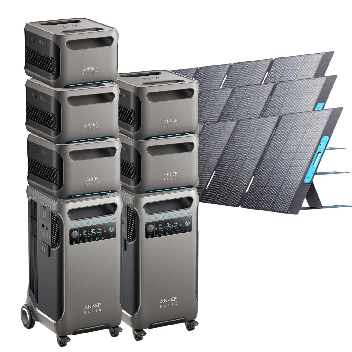 2 Anker SOLIX F3800 with 5 Expansion Battery and 3 400W Solar Panels