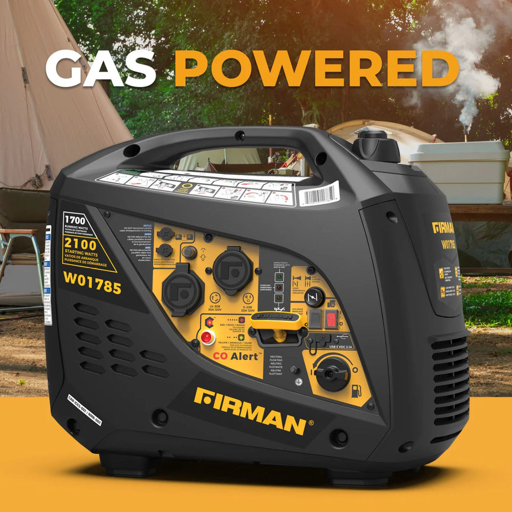 Firman W01785 Gasoline 1700W/2100W Inverter Portable Generator | Recoil Start | CO Alert