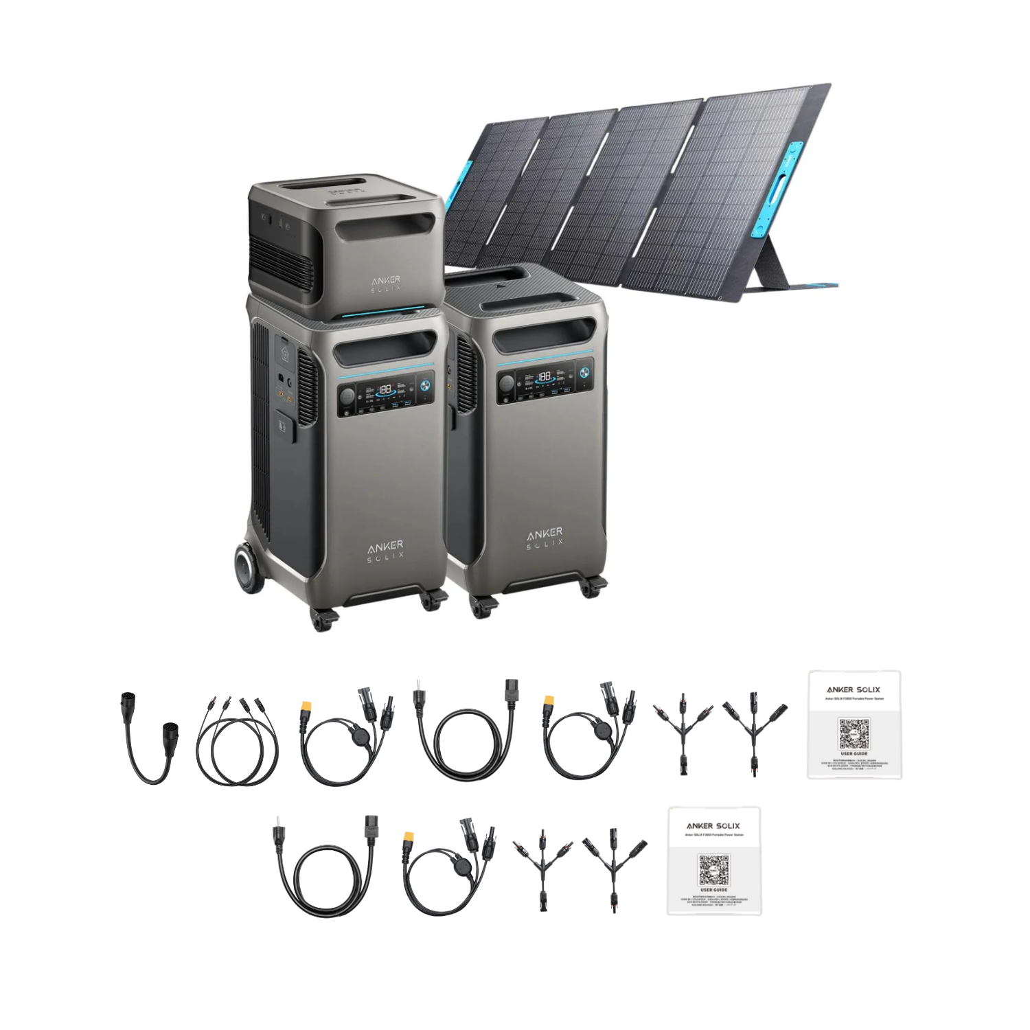 2 x SOLIX F3800 + Double Power Hub + 1 x Expansion Battery + 1 x 400W Portable Solar Panel Inclusions