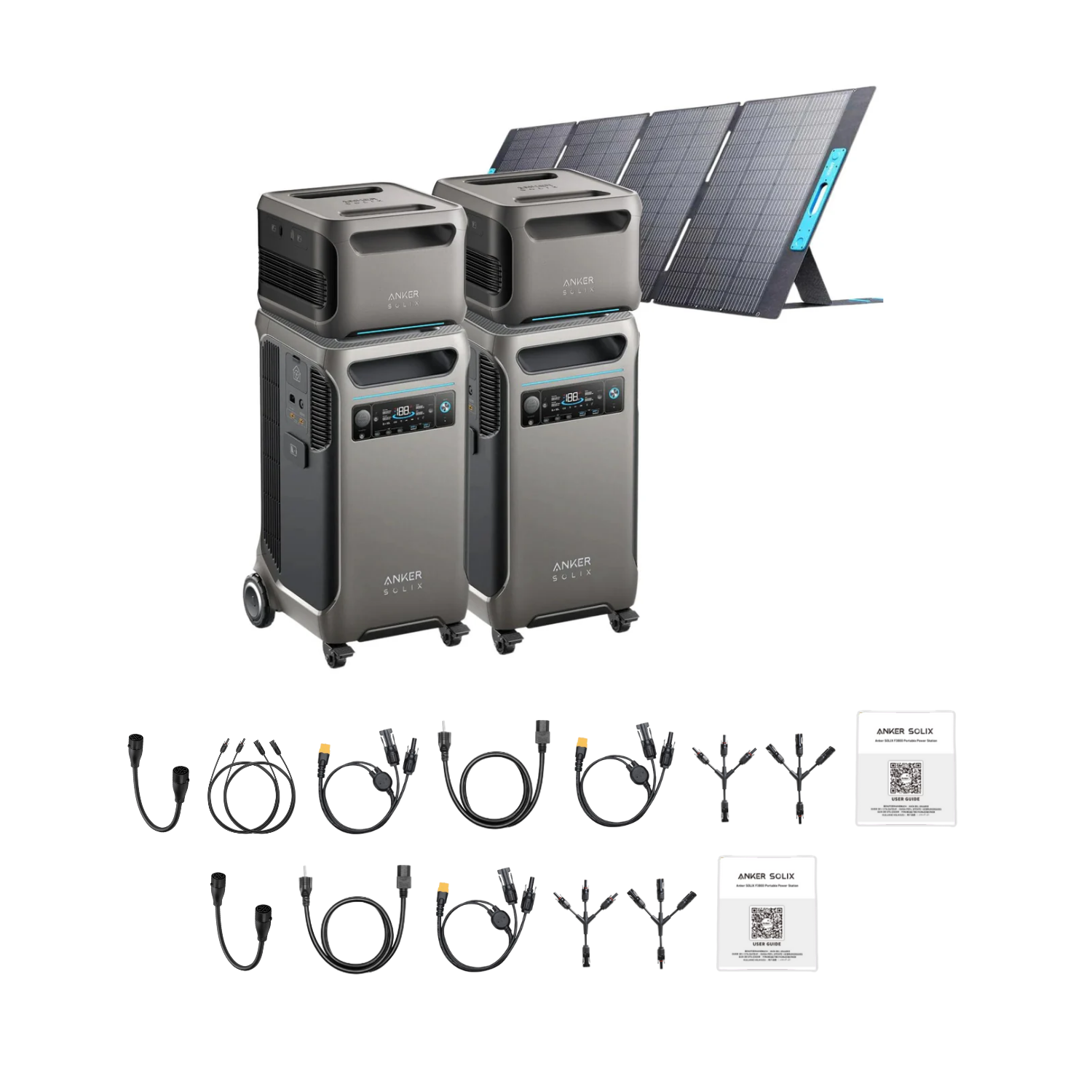 2 x SOLIX F3800 + Double Power Hub + 2 x Expansion Battery + 1 x 400W Portable Solar Panel Inclusions 