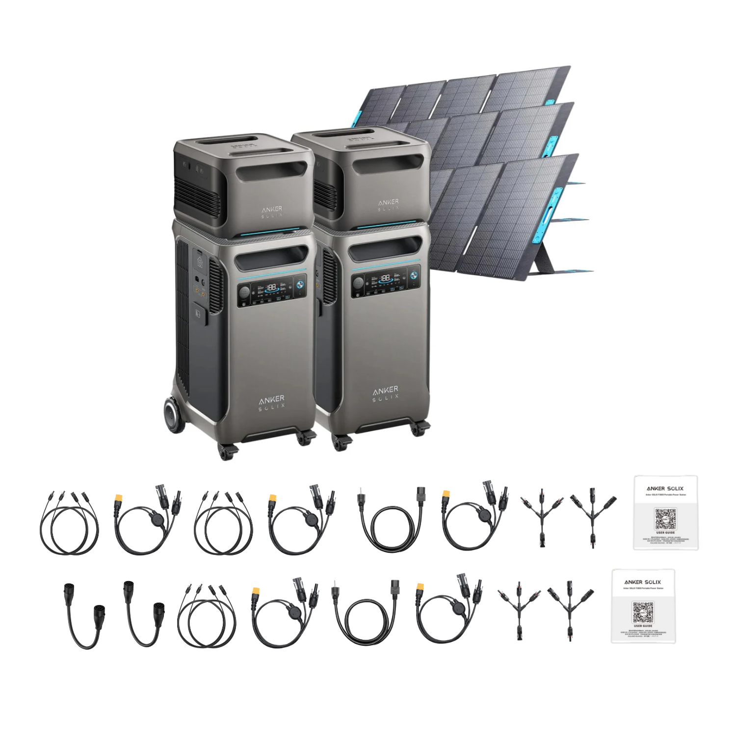 2 x SOLIX F3800 + Double Power Hub + 2 x Expansion Battery + 3 x 400W Portable Solar Panel Inclusions 