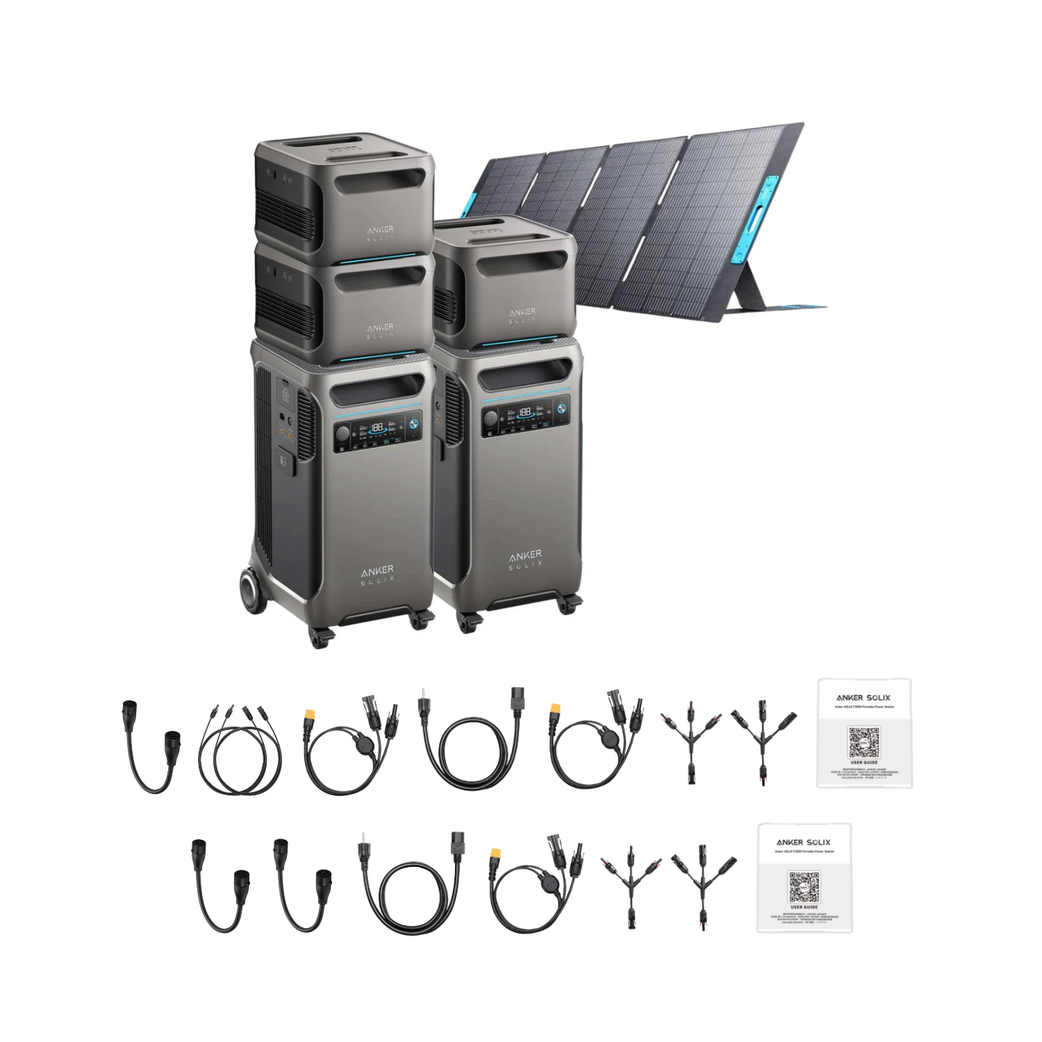 2 x SOLIX F3800 + Double Power Hub + 3 x Expansion Battery + 1 x 400W Portable Solar Panel Inclusions 
