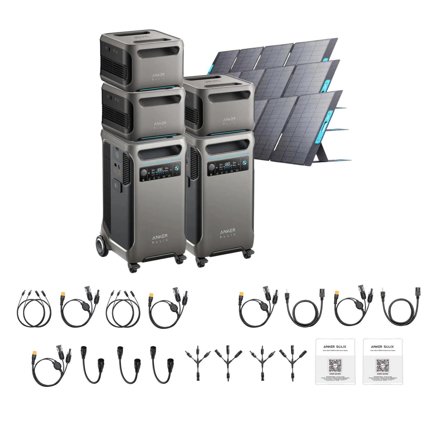 2 x SOLIX F3800 + Double Power Hub + 3 x Expansion Battery + 3 x 400W Portable Solar Panel Inclusions 