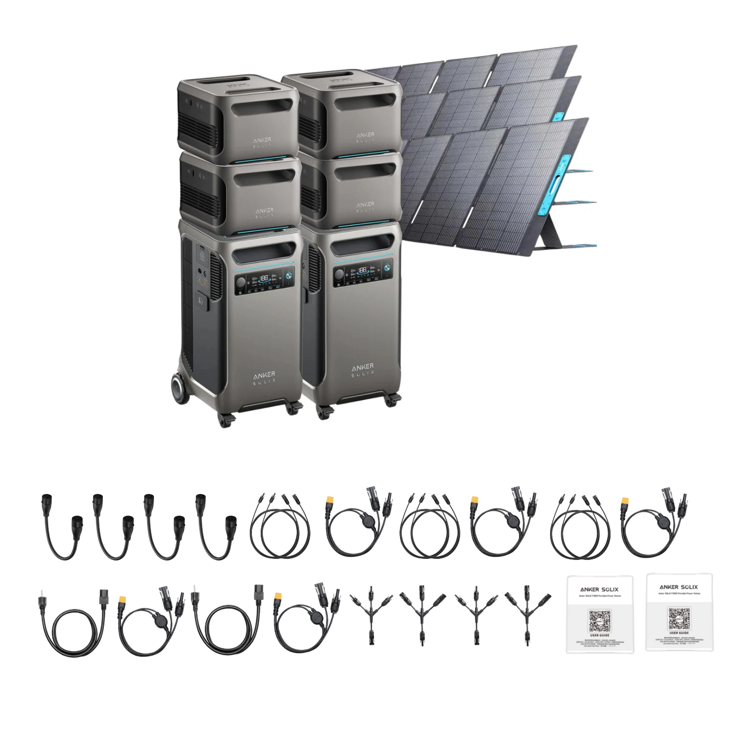 2 x SOLIX F3800 + Double Power Hub + 4 x Expansion Battery + 3 x 400W Portable Solar Panel Inclusions 