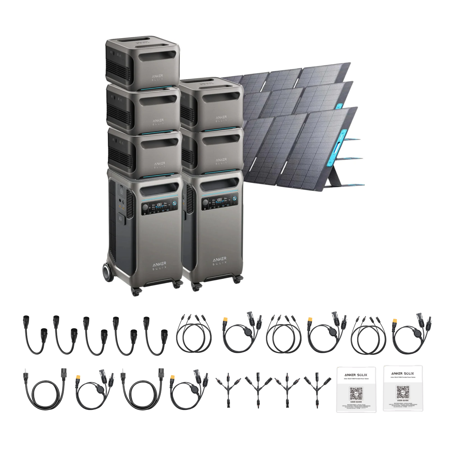 2 x SOLIX F3800 + Double Power Hub + 5 x Expansion Battery + 3 x 400W Portable Solar Panel Inclusions 