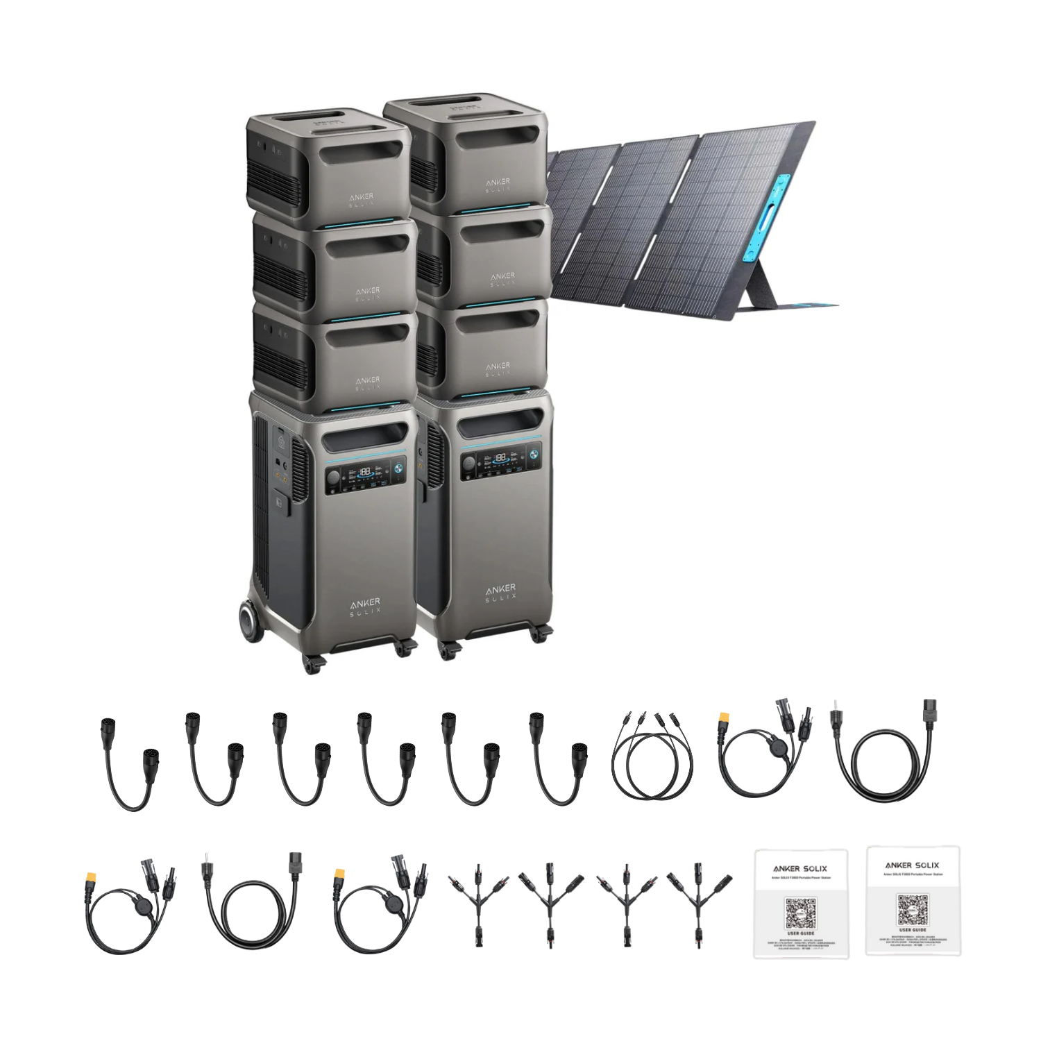 2 x SOLIX F3800 + Double Power Hub + 6 x Expansion Battery + 1 x 400W Portable Solar Panel Inclusions 