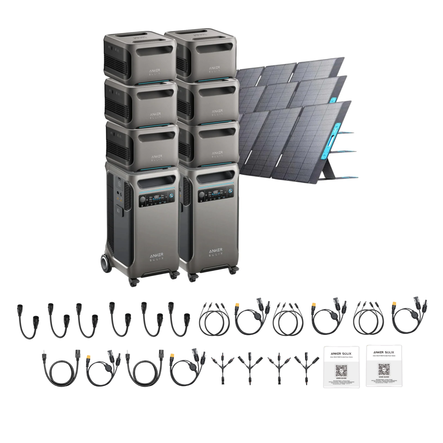 2 x SOLIX F3800 + Double Power Hub + 6 x Expansion Battery + 3 x 400W Portable Solar Panel Inclusions 