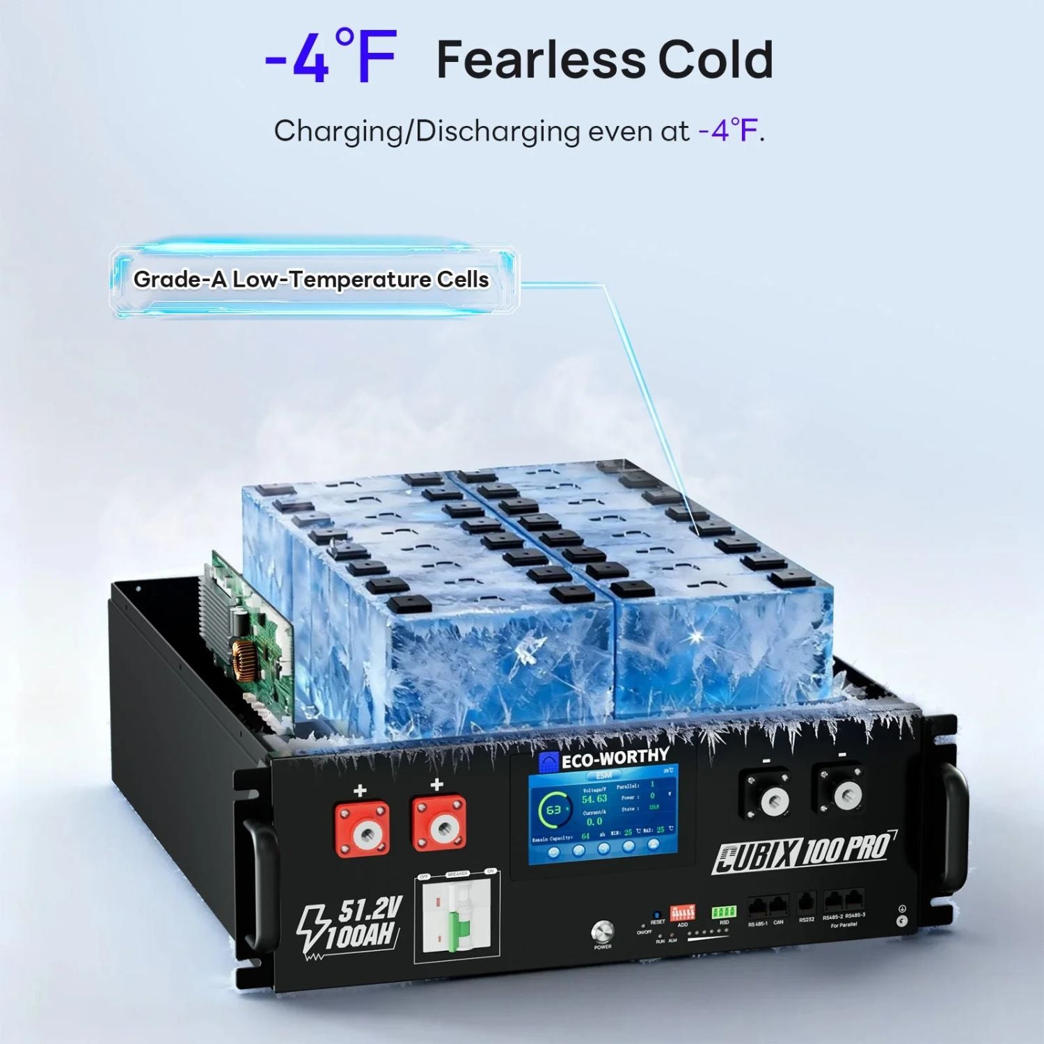 ECO-WORTHY Cubix 100 Pro | 48V 100AH Server Rack Battery | 20-Pack | Bluetooth & WiFi | Low-Temp Charge | 10 Year Warranty