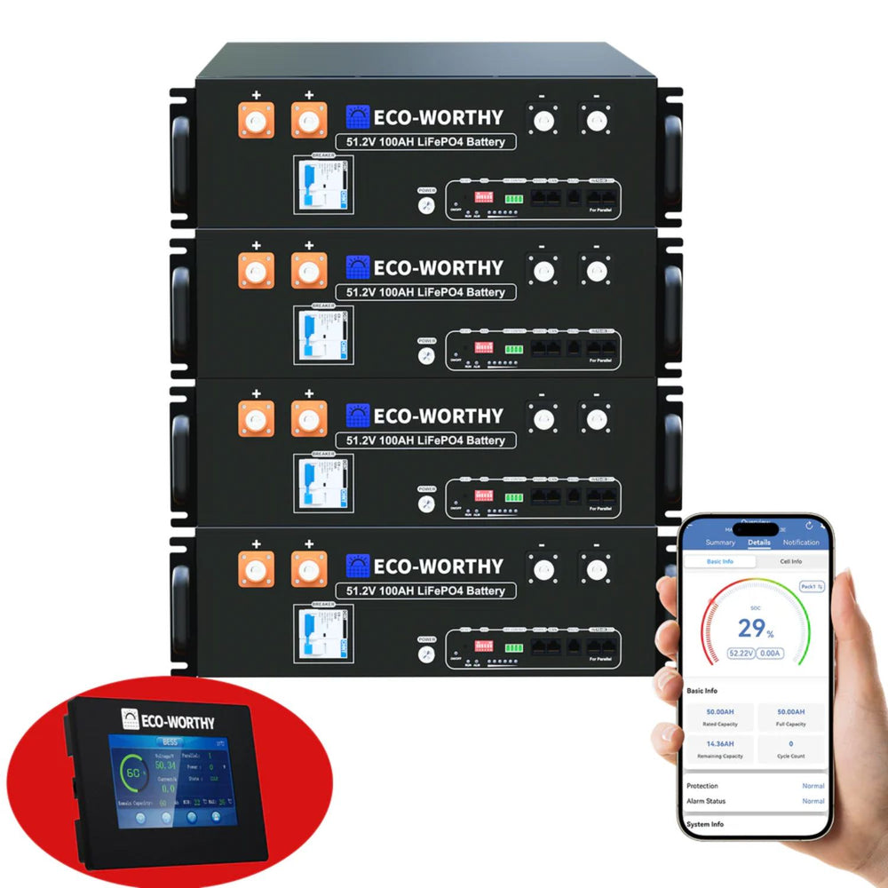 4 Pcs of ECO-WORTHY 48V(51.2V) 100Ah Server Rack Battery