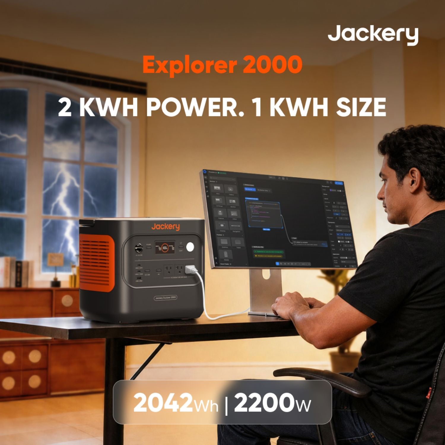 Jackery Explorer 2000 v2 Portable Power Station connected to a PC