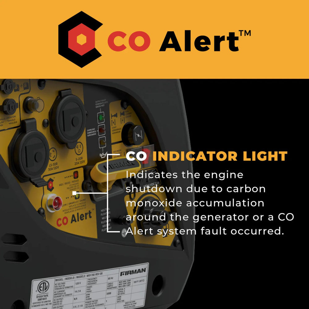 Firman W01785 Gasoline 1700W/2100W Inverter Portable Generator | Recoil Start | CO Alert