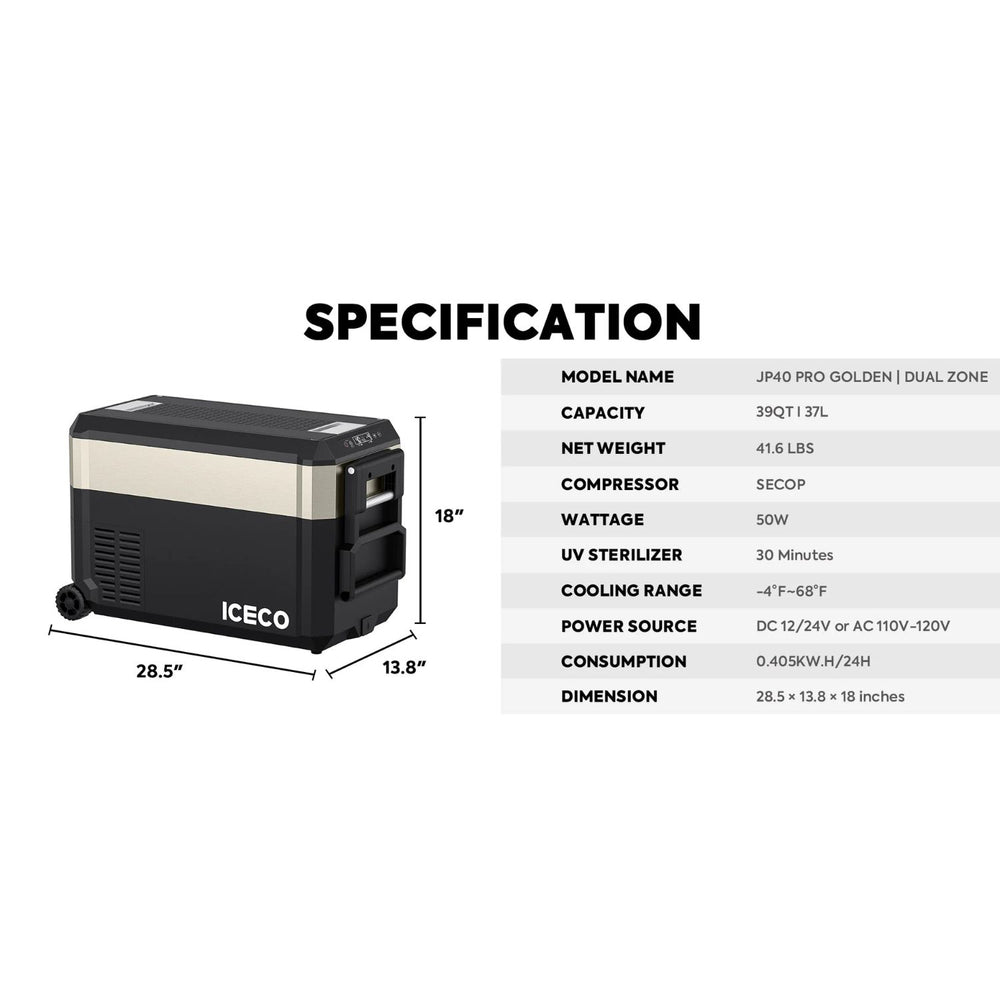 ICECO JP40 40 LT Pro Dual Zone Wheeled Portable Freezer With Cover
