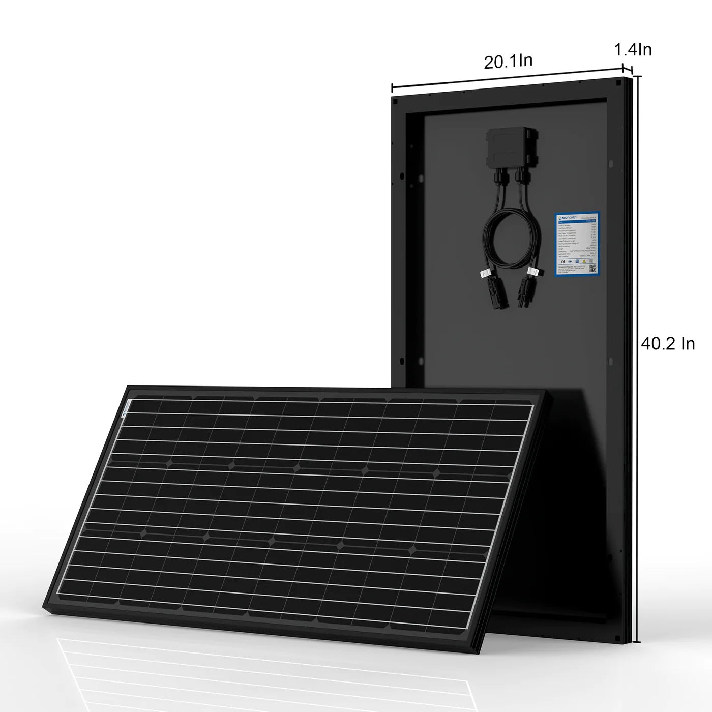 ACOPOWER 100 Watts Monocrystalline Solar Panel Dimension