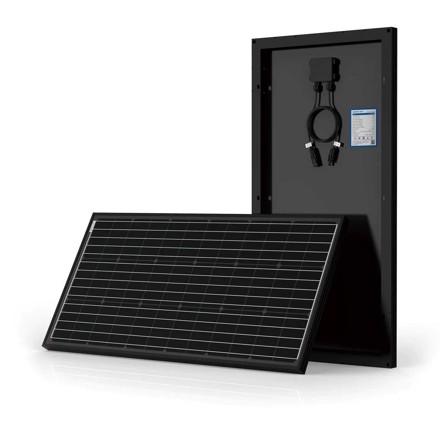ACOPOWER 100 Watts Monocrystalline Solar Panel Front And Back View