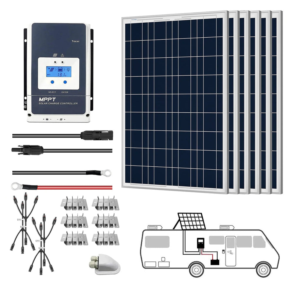 ACOPOWER 12V Polycrystalline Solar RV Kits + MPPT / PWM Charge Controller - 600W MPPT50A