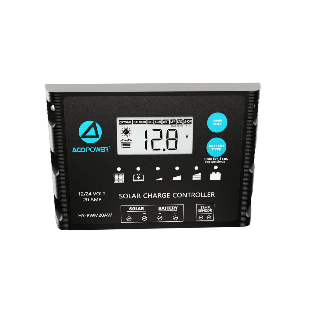 ACOPOWER 20A ProteusX Waterproof PWM Solar Charge Controller Front View