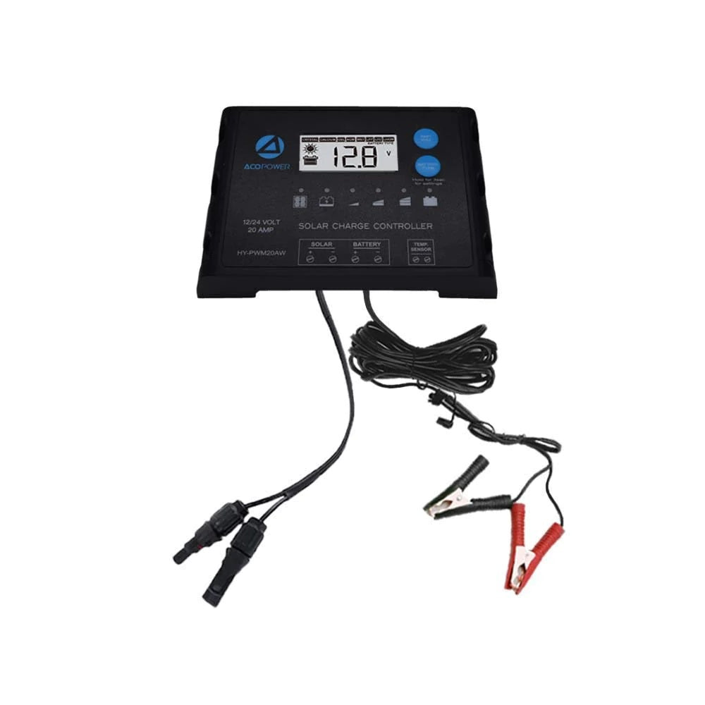ACOPOWER 20A ProteusX Waterproof PWM Solar Charge Controller with Alligator Clips and MC4 Connectors