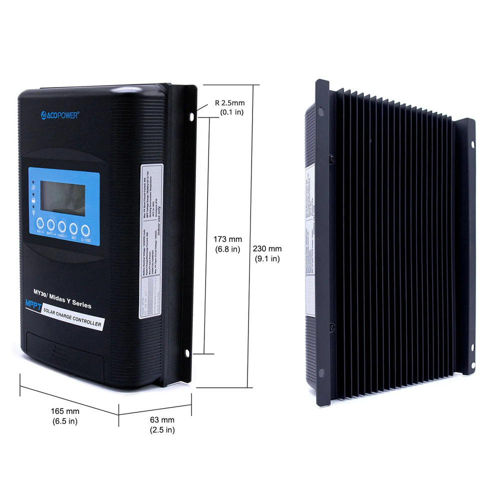 ACOPOWER 30A MPPT Solar Charge Controller Size 