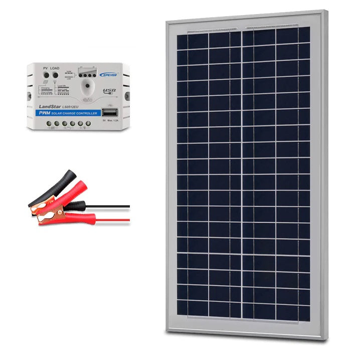 ACOPOWER 35W 12V Solar Charger Kit, 5A Charge Controller with Alligator Clips Seperated
