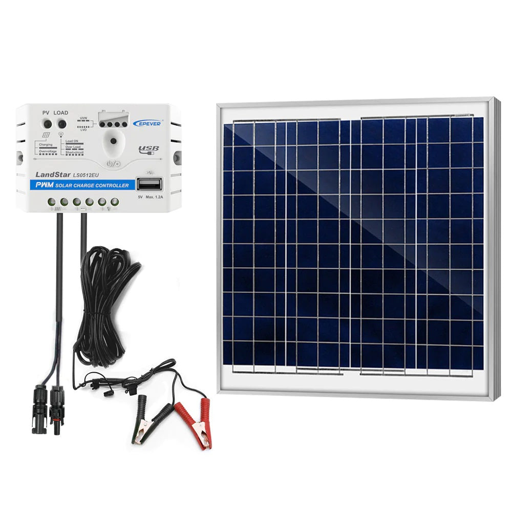 ACOPOWER 60W 12V Solar Charger Kit, 5A Charge Controller with Alligator Clips