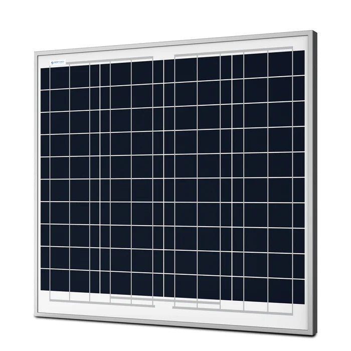 ACOPOWER 60 Watts Polycrystalline Solar Panel, 12V Front Slant View