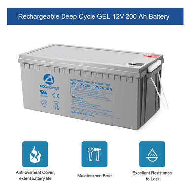 ACOPOWER HYG12-200Ah Rechargeable Gel Deep Cycle 12V 200Ah Battery Features