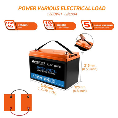 ACOPOWER Lithium Battery Mono Solar Power Complete System with 1280WH Lifepo4 Battery To Power Various Electrical Load