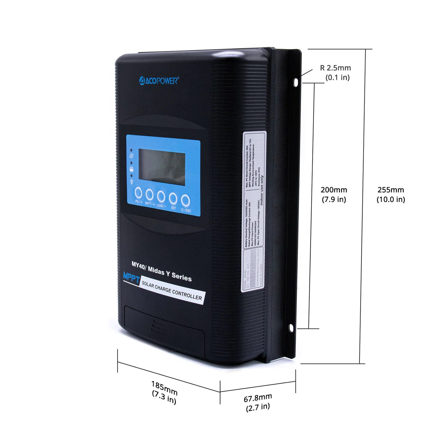 ACOPOWER Midas 40A MPPT Solar Charge Controller Size