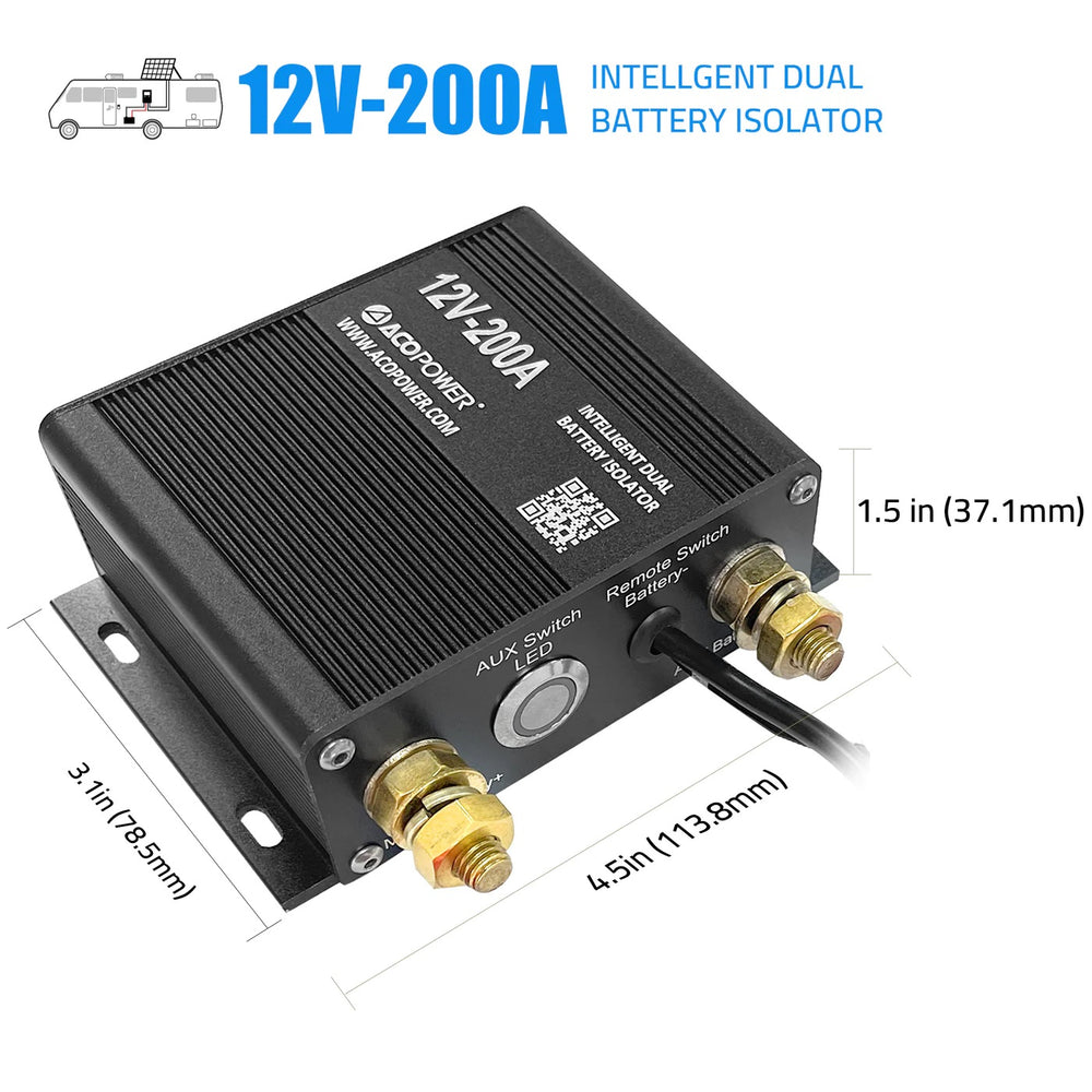 ACOPOWER Dual Battery Isolator Kit, 12V 200 Amp Voltage Sensitive Complete VSR Double Battery Smart Automatic Charger