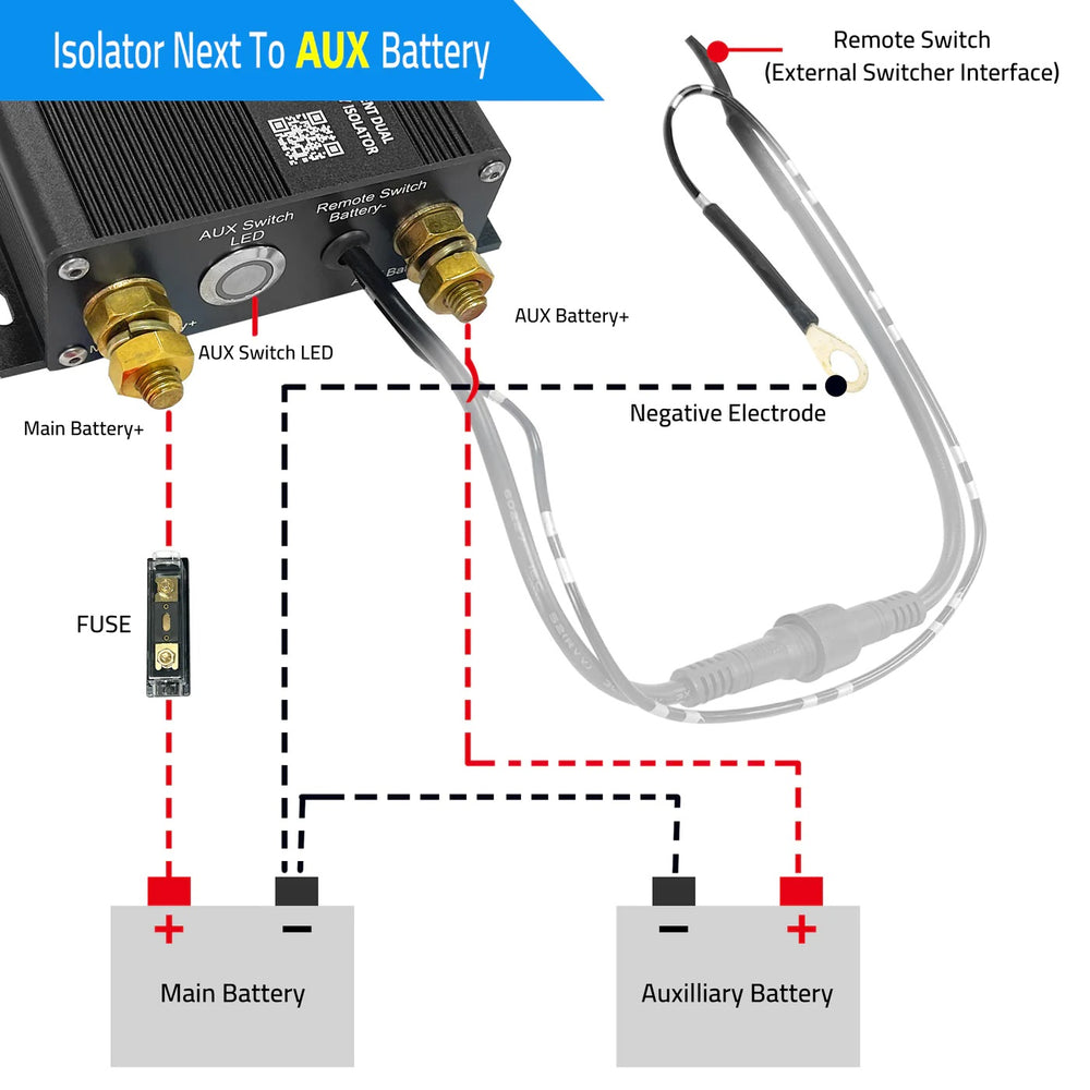 ACOPOWER Dual Battery Isolator Kit, 12V 200 Amp Voltage Sensitive Complete VSR Double Battery Smart Automatic Charger Isolator Next To AUX Battery