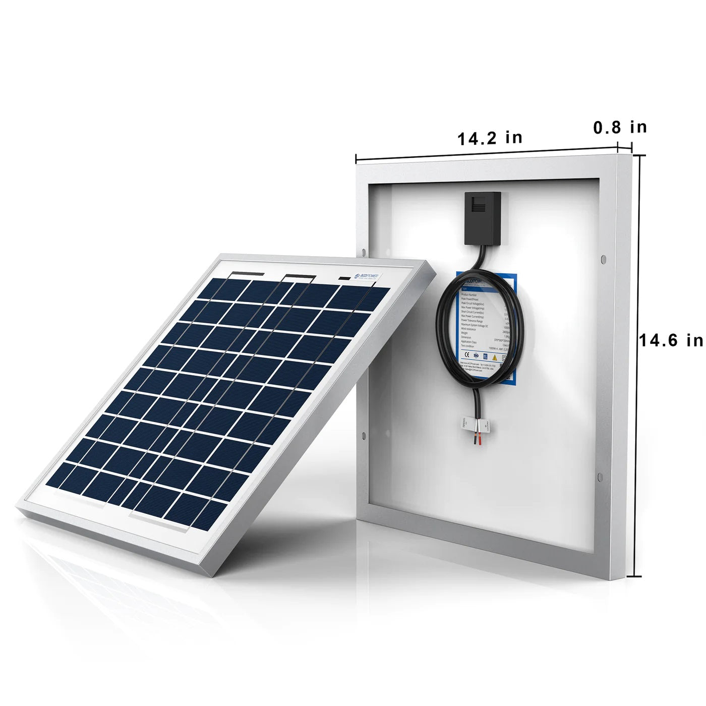 ACOPower 15W Polycrystalline Solar Panel for 12 Volt Battery Charging Dimension 