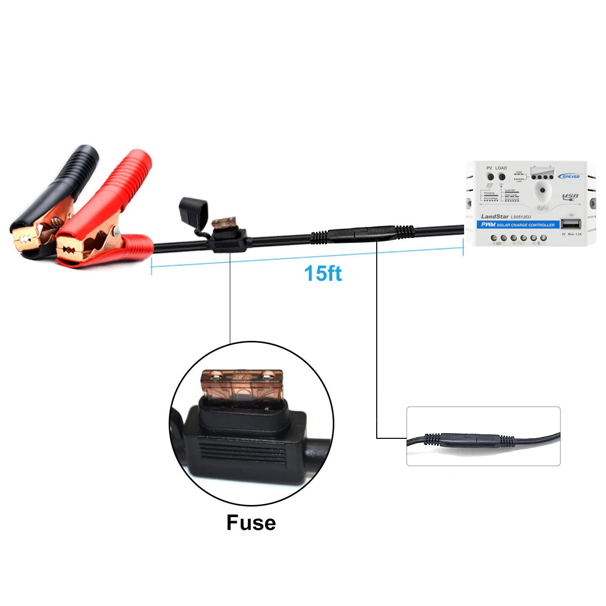 ACOPower 20W 12V Solar Charger Kit Alligator Clips Cord Length And Fuse