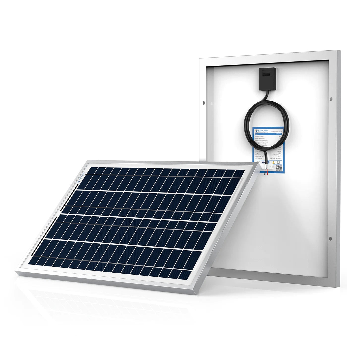ACOPower 25 Watts Polycrystalline Solar Panel, for 12 Volt Battery Charger Front And Back View