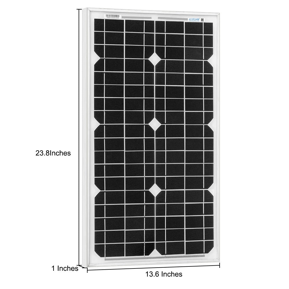 ACOPower 30W 12V Solar Charger Kit Solar Panel Dimension