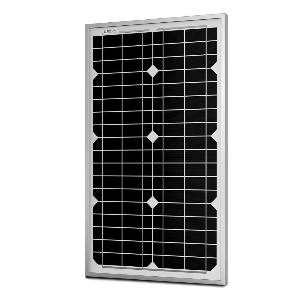 ACOPower 30W Mono Solar Panel for 12 Volt Battery Charging Front View