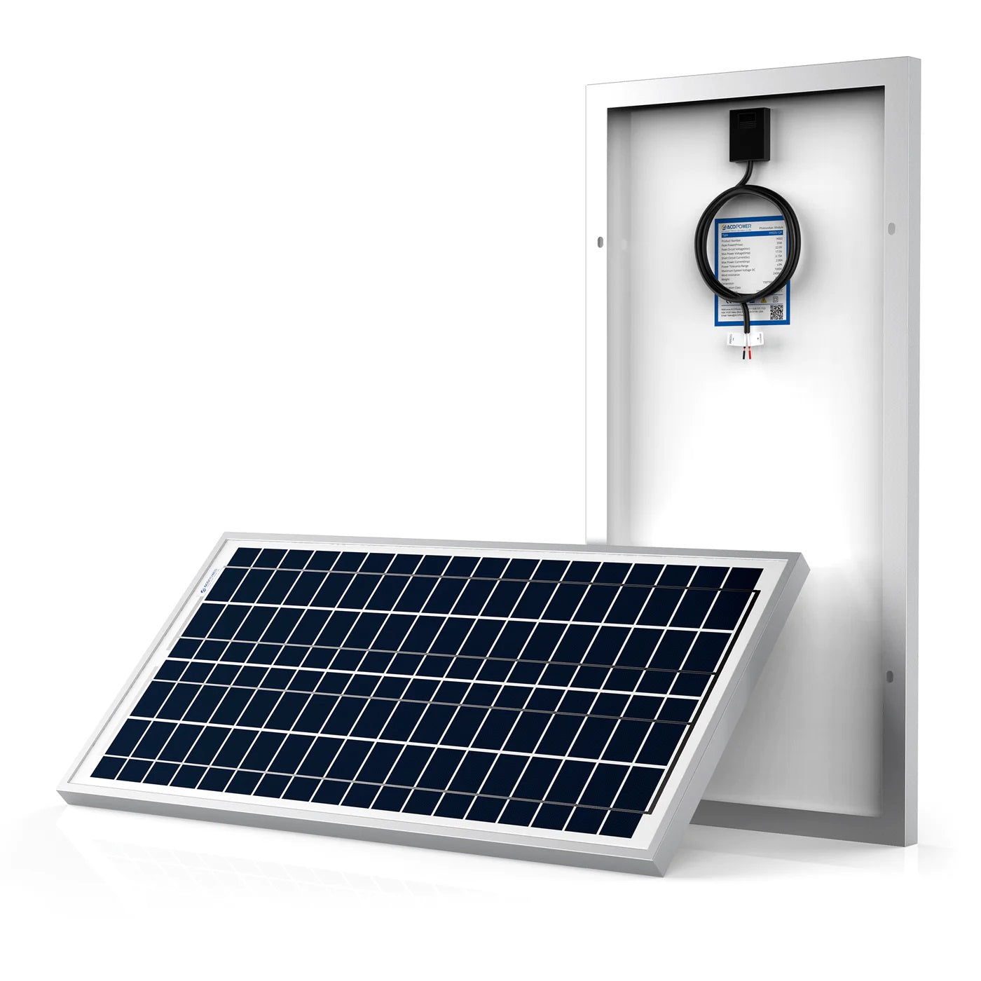 ACOPower 35 Watts Polycrystalline Solar Panel Module for 12 Volt Battery Charging Front And Back View