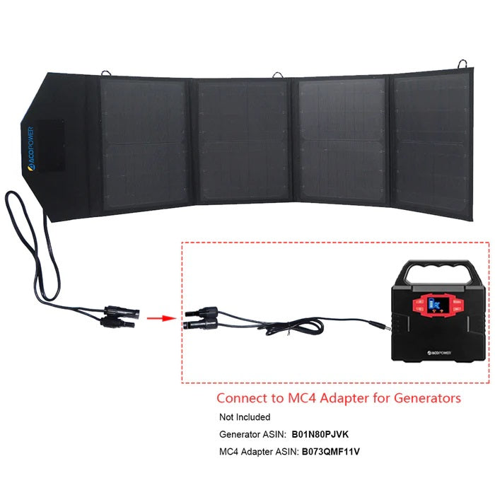 ACOPower 50W Foldable Solar Panel Connect to MC4 Adapter for Generators