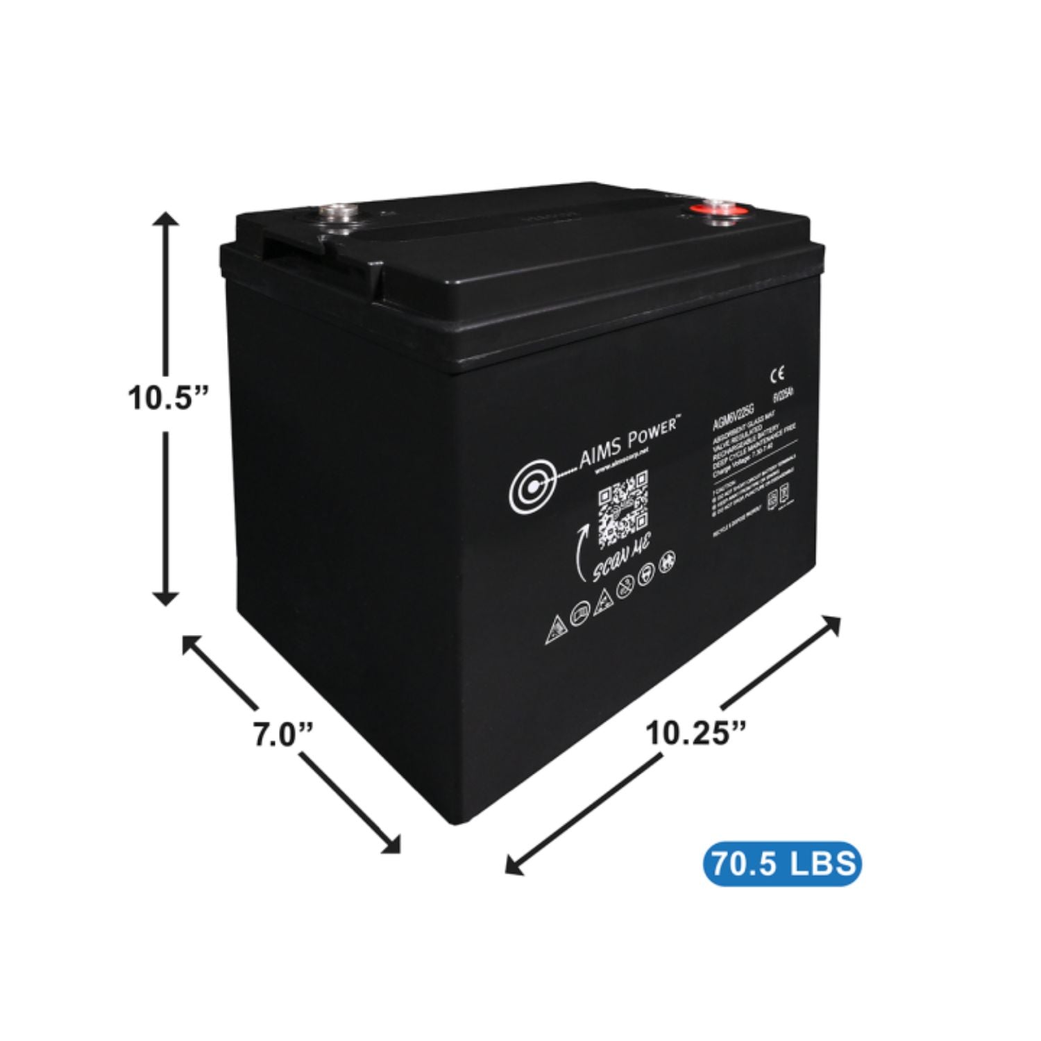 AIMS Power 6V 225Ah AGM Deep-Cycle Heavy Duty GC2 Battery dimension