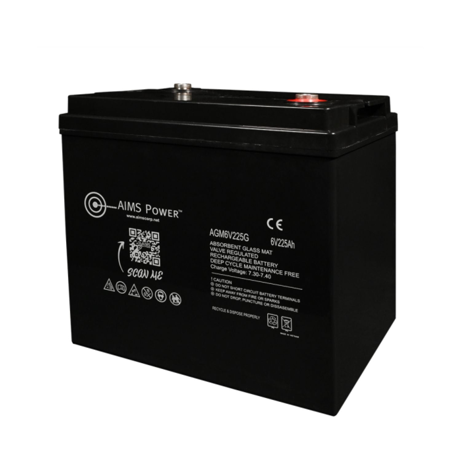 AIMS Power 6V 225Ah AGM Deep-Cycle Heavy Duty GC2 Battery left view